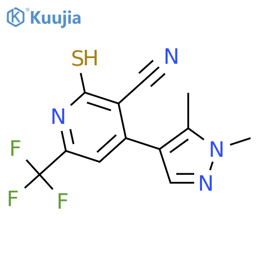 4-(1,5-dimethyl-1H-pyrazol-4-yl)-2-sulfanyl-6-(trifluoromethyl)pyridine-3-carbonitrile structure