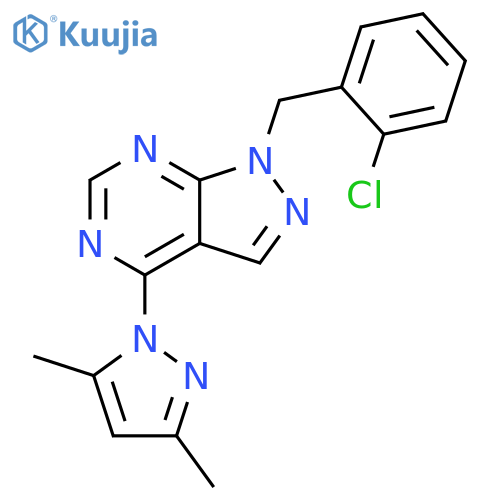 1-{1-[(2-chlorophenyl)methyl]-1H-pyrazolo[3,4-d]pyrimidin-4-yl}-3,5-dimethyl-1H-pyrazole structure