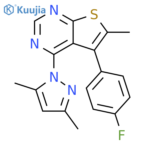 1-[5-(4-fluorophenyl)-6-methylthieno[2,3-d]pyrimidin-4-yl]-3,5-dimethyl-1H-pyrazole structure