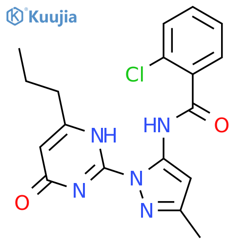 2-chloro-N-[3-methyl-1-(6-oxo-4-propyl-1,6-dihydropyrimidin-2-yl)-1H-pyrazol-5-yl]benzamide structure