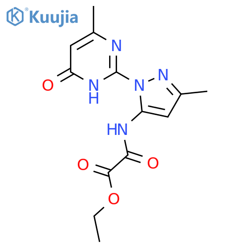ethyl {[3-methyl-1-(4-methyl-6-oxo-1,6-dihydropyrimidin-2-yl)-1H-pyrazol-5-yl]carbamoyl}formate structure