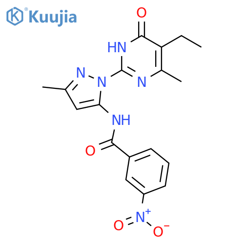 N-[1-(5-ethyl-4-methyl-6-oxo-1,6-dihydropyrimidin-2-yl)-3-methyl-1H-pyrazol-5-yl]-3-nitrobenzamide structure