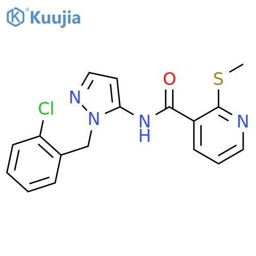 N-{1-[(2-chlorophenyl)methyl]-1H-pyrazol-5-yl}-2-(methylsulfanyl)pyridine-3-carboxamide structure