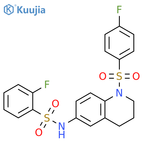 2-fluoro-N-[1-(4-fluorobenzenesulfonyl)-1,2,3,4-tetrahydroquinolin-6-yl]benzene-1-sulfonamide structure