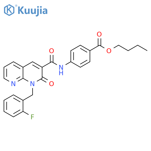 butyl 4-{1-[(2-fluorophenyl)methyl]-2-oxo-1,2-dihydro-1,8-naphthyridine-3-amido}benzoate structure