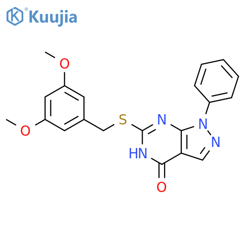 6-{[(3,5-dimethoxyphenyl)methyl]sulfanyl}-1-phenyl-1H,4H,5H-pyrazolo[3,4-d]pyrimidin-4-one structure