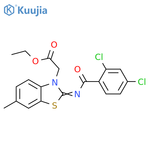 ethyl 2-[(2Z)-2-[(2,4-dichlorobenzoyl)imino]-6-methyl-2,3-dihydro-1,3-benzothiazol-3-yl]acetate structure