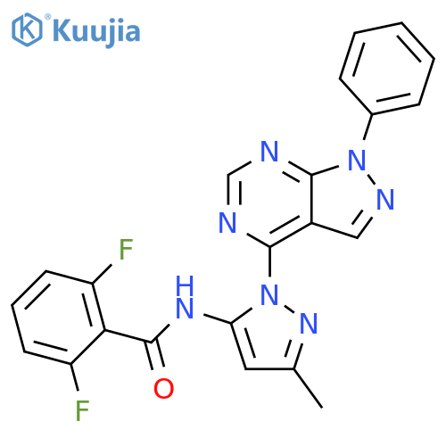 2,6-difluoro-N-(3-methyl-1-{1-phenyl-1H-pyrazolo[3,4-d]pyrimidin-4-yl}-1H-pyrazol-5-yl)benzamide structure