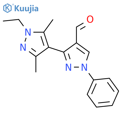 1'-ethyl-3',5'-dimethyl-1-phenyl-1H,1'H-3,4'-bipyrazole-4-carbaldehyde structure