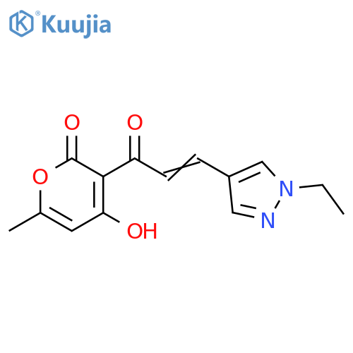3-[(2E)-3-(1-ethyl-1H-pyrazol-4-yl)prop-2-enoyl]-4-hydroxy-6-methyl-2H-pyran-2-one structure