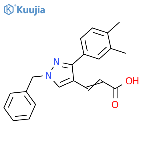 3-1-benzyl-3-(3,4-dimethylphenyl)-1H-pyrazol-4-ylprop-2-enoic acid structure