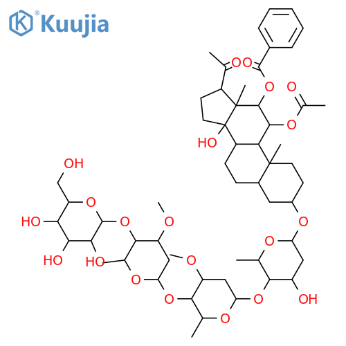 Pregnan-20-one, 11-(acetyloxy)-12-(benzoyloxy)-3-[(O-β-D-glucopyranosyl-(1→4)-O-2,6-dideoxy-3-O-methyl-α-L-ribo-hexopyranosyl-(1→4)-O-2,6-dideoxy-3-O-methyl-β-D-ribo-hexopyranosyl-(1→4)-2,6-dideoxy-β-D-ribo-hexopyranosyl)oxy]-14-hydroxy-, (3β,5α,11α,12β,14β)- (9CI) structure