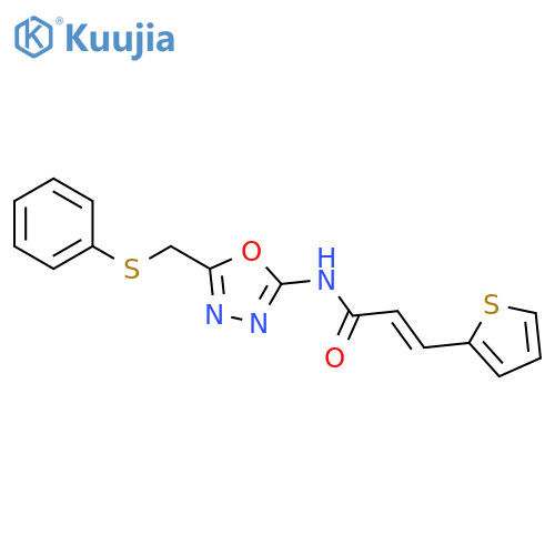 (2E)-N-{5-[(phenylsulfanyl)methyl]-1,3,4-oxadiazol-2-yl}-3-(thiophen-2-yl)prop-2-enamide structure