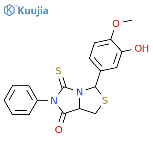 3-(3-hydroxy-4-methoxyphenyl)-6-phenyl-5-sulfanylidene-hexahydroimidazo[1,5-c][1,3]thiazol-7-one structure