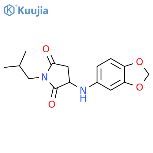 3-[(2H-1,3-benzodioxol-5-yl)amino]-1-(2-methylpropyl)pyrrolidine-2,5-dione structure