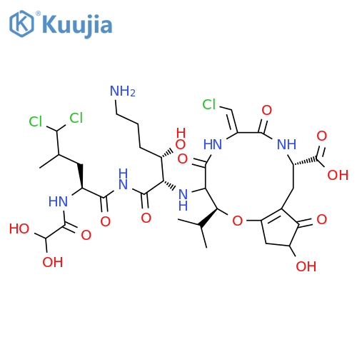 L-Alanine,(4S)-5,5-dichloro-N-(2,2-dihydroxyacetyl)-L-leucyl-(3R)-3-hydroxy-L-lysyl-(3S)-3-hydroxy-L-leucyl-(2E)-3-chloro-2,3-didehydroalanyl-3-(2,4-dihydroxy-5-oxo-1-cyclopenten-1-yl)-,cyclic (3®52)-ether structure