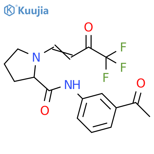 N-(3-acetylphenyl)-1-[(1E)-4,4,4-trifluoro-3-oxobut-1-en-1-yl]pyrrolidine-2-carboxamide structure