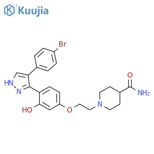 1-(2-{4-[4-(4-bromophenyl)-1H-pyrazol-3-yl]-3-hydroxyphenoxy}ethyl)piperidine-4-carboxamide structure