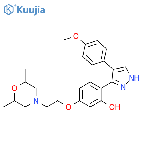 5-[2-(2,6-dimethylmorpholin-4-yl)ethoxy]-2-[4-(4-methoxyphenyl)-1H-pyrazol-3-yl]phenol structure