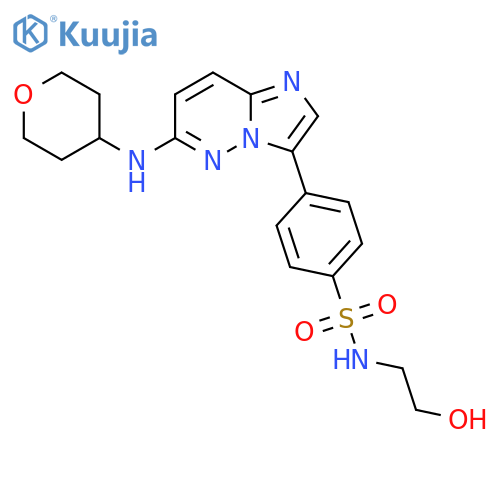 N-(2-hydroxyethyl)-4-{6-(oxan-4-yl)aminoimidazo1,2-bpyridazin-3-yl}benzene-1-sulfonamide structure