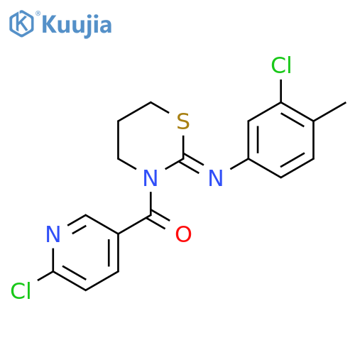 N-(3-chloro-4-methylphenyl)-3-(6-chloropyridine-3-carbonyl)-1,3-thiazinan-2-imine structure