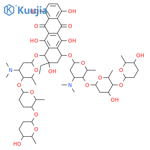 5,12-Naphthacenedione, 8-ethyl-7,8,9,10-tetrahydro-1,4,6,8,11-pentahydroxy-10-[[2,3,6-trideoxy-4-O-[2,6-dideoxy-4-O-[(2S,5S,6S)-tetrahydro-5-hydroxy-6-methyl-2H-pyran-2-yl]-α-L-lyxo-hexopyranosyl]-3-(dimethylamino)-α-L-lyxo-hexopyranosyl]oxy]-7-[[2,3,6-trideoxy-3-(dimethylamino)-4-O-[(2S,5S,6S)-tetr... structure