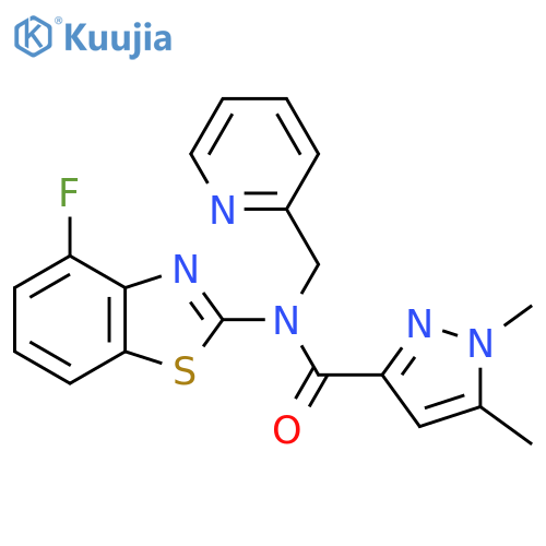 N-(4-fluoro-1,3-benzothiazol-2-yl)-1,5-dimethyl-N-[(pyridin-2-yl)methyl]-1H-pyrazole-3-carboxamide structure