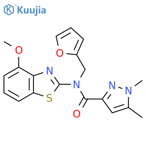 N-[(furan-2-yl)methyl]-N-(4-methoxy-1,3-benzothiazol-2-yl)-1,5-dimethyl-1H-pyrazole-3-carboxamide structure