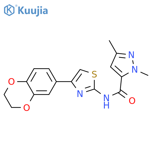 N-[4-(2,3-dihydro-1,4-benzodioxin-6-yl)-1,3-thiazol-2-yl]-1,3-dimethyl-1H-pyrazole-5-carboxamide structure
