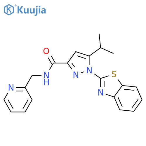 1-(1,3-benzothiazol-2-yl)-5-(propan-2-yl)-N-[(pyridin-2-yl)methyl]-1H-pyrazole-3-carboxamide structure
