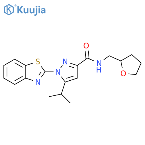 1-(1,3-benzothiazol-2-yl)-N-[(oxolan-2-yl)methyl]-5-(propan-2-yl)-1H-pyrazole-3-carboxamide structure