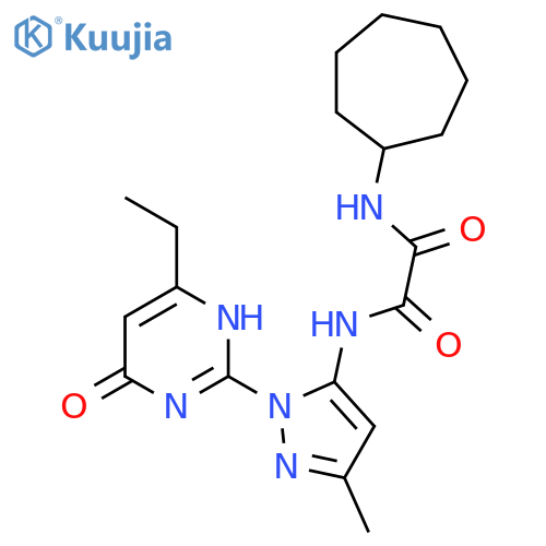 N'-cycloheptyl-N-[1-(4-ethyl-6-oxo-1,6-dihydropyrimidin-2-yl)-3-methyl-1H-pyrazol-5-yl]ethanediamide structure