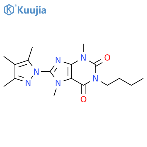 1-butyl-3,7-dimethyl-8-(3,4,5-trimethyl-1H-pyrazol-1-yl)-2,3,6,7-tetrahydro-1H-purine-2,6-dione structure