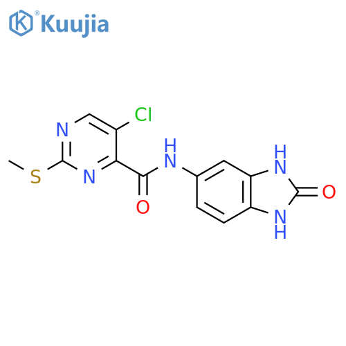5-chloro-2-(methylsulfanyl)-N-(2-oxo-2,3-dihydro-1H-1,3-benzodiazol-5-yl)pyrimidine-4-carboxamide structure