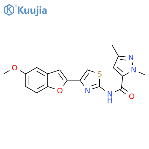 N-[4-(5-methoxy-1-benzofuran-2-yl)-1,3-thiazol-2-yl]-1,3-dimethyl-1H-pyrazole-5-carboxamide structure
