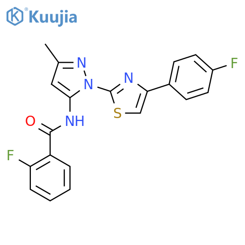 2-fluoro-N-{1-[4-(4-fluorophenyl)-1,3-thiazol-2-yl]-3-methyl-1H-pyrazol-5-yl}benzamide structure