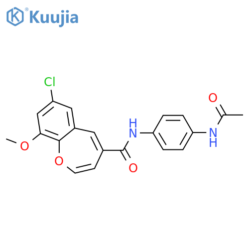 7-chloro-N-(4-acetamidophenyl)-9-methoxy-1-benzoxepine-4-carboxamide structure
