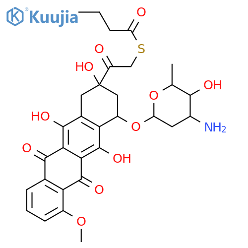Butanethioic acid,S-[2-[4-[(3-amino-2,3,6-trideoxy-a-L-lyxo-hexopyranosyl)oxy]-1,2,3,4,6,11-hexahydro-2,5,12-trihydroxy-7-methoxy-6,11-dioxo-2-naphthacenyl]-2-oxoethyl]ester, (2S-cis)- (9CI) structure