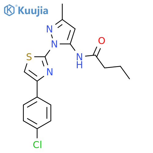 N-{1-[4-(4-chlorophenyl)-1,3-thiazol-2-yl]-3-methyl-1H-pyrazol-5-yl}butanamide structure