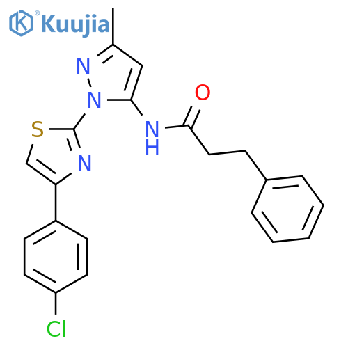 N-{1-[4-(4-chlorophenyl)-1,3-thiazol-2-yl]-3-methyl-1H-pyrazol-5-yl}-3-phenylpropanamide structure