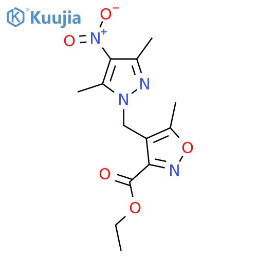 ethyl 4-(3,5-dimethyl-4-nitro-1H-pyrazol-1-yl)methyl-5-methyl-1,2-oxazole-3-carboxylate structure