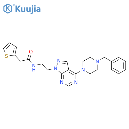 N-{2-[4-(4-benzylpiperazin-1-yl)-1H-pyrazolo[3,4-d]pyrimidin-1-yl]ethyl}-2-(thiophen-2-yl)acetamide structure
