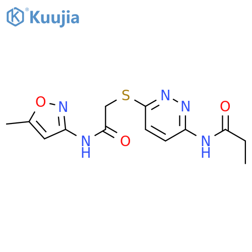 N-[6-({[(5-methyl-1,2-oxazol-3-yl)carbamoyl]methyl}sulfanyl)pyridazin-3-yl]propanamide structure