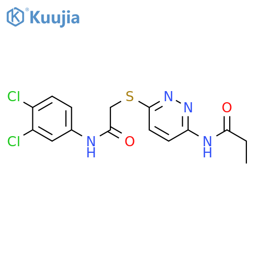 N-[6-({[(3,4-dichlorophenyl)carbamoyl]methyl}sulfanyl)pyridazin-3-yl]propanamide structure