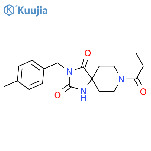 3-[(4-methylphenyl)methyl]-8-propanoyl-1,3,8-triazaspiro[4.5]decane-2,4-dione structure