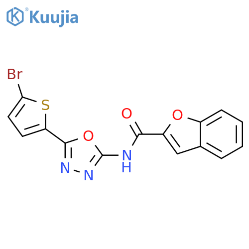 N-[5-(5-bromothiophen-2-yl)-1,3,4-oxadiazol-2-yl]-1-benzofuran-2-carboxamide structure