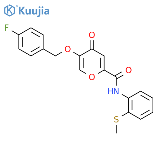 5-((4-fluorobenzyl)oxy)-N-(2-(methylthio)phenyl)-4-oxo-4H-pyran-2-carboxamide structure