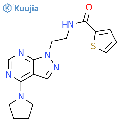 N-{2-[4-(pyrrolidin-1-yl)-1H-pyrazolo[3,4-d]pyrimidin-1-yl]ethyl}thiophene-2-carboxamide structure