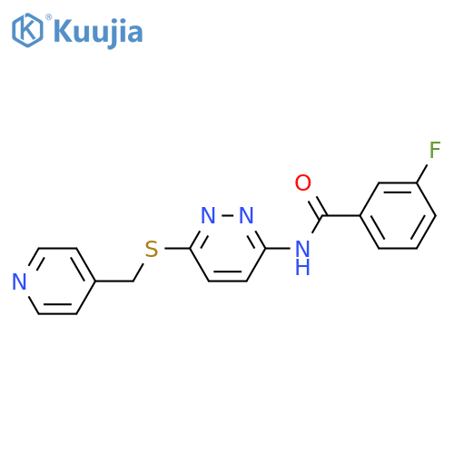 3-fluoro-N-(6-{[(pyridin-4-yl)methyl]sulfanyl}pyridazin-3-yl)benzamide structure