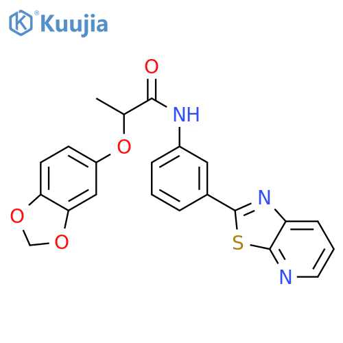 2-(2H-1,3-benzodioxol-5-yloxy)-N-(3-{[1,3]thiazolo[5,4-b]pyridin-2-yl}phenyl)propanamide structure